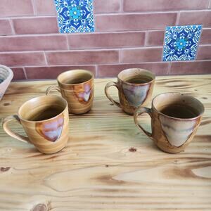 Set of 4 Sango Splash #4951 Drip Glaze Coffee Mugs Cups, Brown, Retired EUC